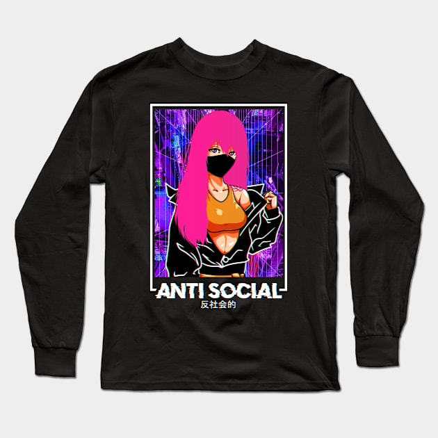 Anti Social Anime Girl Vaporwave Kawaii Aesthetic Long Sleeve T-Shirt by theperfectpresents